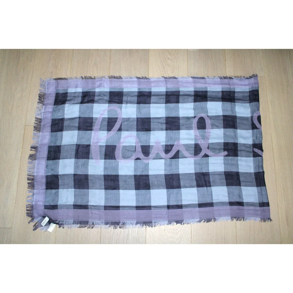 D0 NWoT New PAUL SMITH Scarf Shawl 100% Cotton Plaid Logo 26